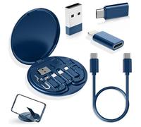 Générique Humorous 9 in 1 Cable Case, 9 in 1 Cable Case Kit, USB Adapter Multi Charging Cables Cases, Data Line Conversion, with Phone Holder and Mirror, for Travel & Business (Blue)