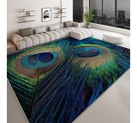 Générique Hyperréaliste Tapis de Salon Plumes De Paon 60 x 90 cm Tapis AntidéRapant D'IntéRieur, Bleu Doux Poil Court Lavable Moquette - pour Salon Chambre et Salle à Manger
