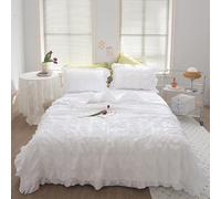 Générique ICY Seersucker Summer Cool Quilt 4-Piece Set, 2025 New Lightweight Breathable Bedding with Lace Detail Washable Cooling Comforter & Shams for Queen Bed (200x230cm) (White)