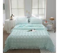 Générique ICY Seersucker Summer Cool Quilt 4-Piece Set, 2025 New Lightweight Breathable Bedding with Lace Detail Washable Cooling Comforter & Shams for Queen Bed (200x230cm) (Light Green)