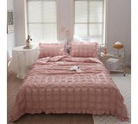 Générique ICY Seersucker Summer Cool Quilt Lace 4-Piece Set, 78.7 * 90.6 in Washable Cool Breathable Seersucker Bedding Set, with Blanket, Bed Sheet, 2PCS Pillowcase (Pink)