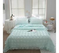 Générique ICY Seersucker Summer Cool Quilt Lace 4-Piece Set, 78.7 * 90.6 in Washable Cool Breathable Seersucker Bedding Set, with Blanket, Bed Sheet, 2PCS Pillowcase (Light Green)