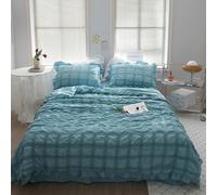 Générique ICY Seersucker Summer Cool Quilt Lace 4-Piece Set, 78.7 * 90.6 in Washable Cool Breathable Seersucker Bedding Set, with Blanket, Bed Sheet, 2PCS Pillowcase (Green)
