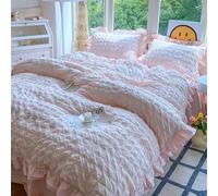 Générique ICY Seersucker Summer Cool Quilt Lace 4-Piece Set(78.7 * 90.6 in), Washable Lightweight and Breathable Bedding Set, with Blanket, Bed Sheet, 2pcs Pillowcase (Cream Pink)