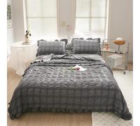 Générique ICY Seersucker Summer Cool Quilt Lace 4-Piece Set(78.7 * 90.6 in), Washable Lightweight and Breathable Bedding Set, with Blanket, Bed Sheet, 2pcs Pillowcase (Gray)