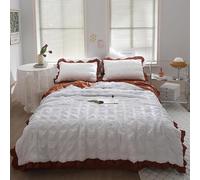 Générique ICY Seersucker Summer Cool Quilt Lace 4-Piece Set(78.7 * 90.6 in), Washable Lightweight and Breathable Bedding Set, with Blanket, Bed Sheet, 2pcs Pillowcase (Pumpkin White)