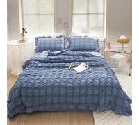 Générique ICY Seersucker Summer Cool Quilt Lace 4-Piece Set(78.7 * 90.6 in), Washable Lightweight and Breathable Bedding Set, with Blanket, Bed Sheet, 2pcs Pillowcase (Dark Blue)