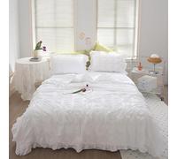 Générique ICY Seersucker Summer Cool Quilt Lace 4-Piece Set(78.7 * 90.6 in), Washable Lightweight and Breathable Bedding Set, with Blanket, Bed Sheet, 2pcs Pillowcase (White)