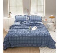 Générique ICY Seersucker Summer Cool Quilt Lace 4-Piece Set, 78.7 * 90.6in Washable Lightweight and Breathable Bedding Set, with Blanket, Bed Sheet, 2pcs Pillowcase (Blue)