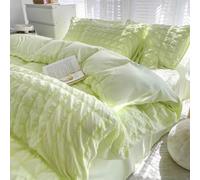 Générique ICY Seersucker Summer Cool Quilt Lace 4-Piece Set, Washable Lightweight and Breathable Bedding Set with Sheets & Pillowcase, ICY Cool Soft Queen Bedspreads with Shams (Green,S)