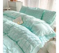 Générique ICY Seersucker Summer Cool Quilt Lace 4-Piece Set, Washable Lightweight and Breathable Bedding Set with Sheets & Pillowcase, ICY Cool Soft Queen Bedspreads with Shams (Cyan,L)