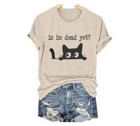 Générique, il est mort mais chats femmes tendance plage vacances vêtements manches courtes décontracté tenues d'été vêtements été t-shirt décontracté pour femmes, beige, 3XL