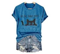Générique, il est mort mais chats femmes tendance plage vacances vêtements manches courtes décontracté tenues d'été vêtements été t-shirt décontracté pour femmes, bleu, L