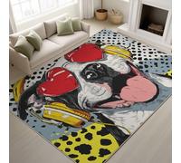 Générique Illustration Chien Cœur Écouteurs Tapiss de Cœur Écouteurs Doux Tapis Imprimé Tapis Lavable 50 x 80 cm, Tapis de Antidérapant pour Chambre Salle à Manger Bureau, Blanc