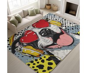 Générique Illustration Chien Cœur Écouteurs Tapiss de Cœur Écouteurs Doux Tapis Imprimé Tapis Lavable 60 x 120 cm, Tapis de Antidérapant pour Chambre Salle à Manger Bureau, Blanc