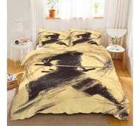 Générique Illustration Japonaise Housses de couettes, Épéiste Duvet Cover, Croquis rétro Parure de lit 135x200cm 2 Taies d'oreiller, Style BD - Ensembles Housses Couette Microfibre Douce