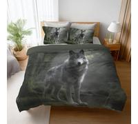 Générique Illustration Loup Impression modèle Housse de Couette 240 x 260 cm, Gris Clair Parure de lit Ultra Douce en Microfibre brossée, Parure Décor de Chambre avec 2 Taie d'oreiller