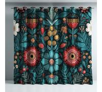 Générique Illustration Rideaux Occultant Rideau Isolant Vert Rouge Symétrique Art Fleurs Rideau Doux intimité Rideaux Chambre Microfibre Idéal pour Chambre et Salon 117x137 CM (2 Panneaux)