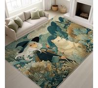 Générique Illustration Sorciers Tapiss de Chat Fleurs Doux Tapis Imprimé Tapis Lavable 60 cm x 180 cm, Tapis de Antidérapant pour Chambre Salle à Manger Bureau, Blanc