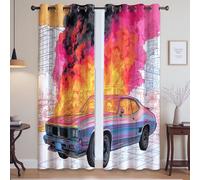 Générique Illustration Voiture Flamme Lignes Rideau pour Chambre d'enfant - Réduction du Bruit Rideau Fenêtre à Imprimé, Rouge, 117L X 228H cm (2 Panneaux)