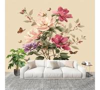 Générique Imperméable,Inodore intérieure Papier Peint 200x140 cm 3d Fleurs Papillons Amovible Fresque Murale décorer Papier Peint Photo Jaune Clair Pour Meuble Salon Salle Bain Chambre Armoire