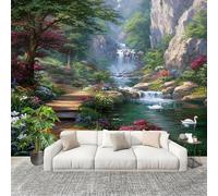 Générique Imperméable,Inodore intérieure Papier Peint 200x140 cm Cascade De Montagne Amovible Fresque Murale décorer Papier Peint Photo Vert Pour Meuble Salon Salle Bain Chambre Armoire