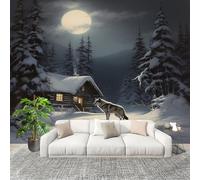 Générique Imperméable,Inodore intérieure Papier Peint 200x140 cm Hiver Nuit EnneigéE Animaux Loup Amovible Fresque Murale décorer Papier Peint Photo Gris Pour Meuble Salon Salle Bain Chambre Armoire