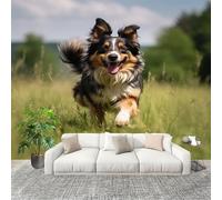 Générique Imperméable,Inodore intérieure Papier Peint 250x175 cm Animaux Mignons Chiens Amovible Fresque Murale décorer Papier Peint Photo Vert Pour Meuble Salon Salle Bain Chambre Armoire