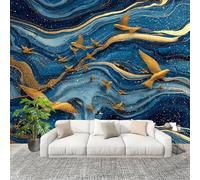 Générique Imperméable,Inodore intérieure Papier Peint 250x175 cm Lignes D'Or Fluides Amovible Fresque Murale décorer Papier Peint Photo Bleu Pour Meuble Salon Salle Bain Chambre Armoire