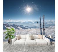 Générique Imperméable,Inodore intérieure Papier Peint 250x175 cm Paysage De Station De Ski Amovible Fresque Murale décorer Papier Peint Photo Bleu Pour Meuble Salon Salle Bain Chambre Armoire