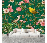 Générique Imperméable,Inodore intérieure Papier Peint 250x175 cm Plantes, Fleurs, Oiseaux Amovible Fresque Murale décorer Papier Peint Photo Vert Pour Meuble Salon Salle Bain Chambre Armoire