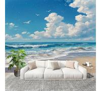 Générique Imperméable,Inodore intérieure Papier Peint 300x210 cm Plage Romantique Et Ciel Bleu Amovible Fresque Murale décorer Papier Peint Photo Bleu Pour Meuble Salon Salle Bain Chambre Armoire