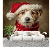 Générique Imperméable,Inodore intérieure Papier Peint 300x210 cm ThèMe De NoëL Avec Des Chiens Amovible Fresque Murale décorer Papier Peint Photo Brun Pour Meuble Salon Salle Bain Chambre Armoire