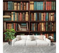 Générique Imperméable,Inodore intérieure Papier Peint 350x256 cm BibliothèQue En Bois Vintage Amovible Fresque Murale décorer Papier Peint Photo Brun Pour Meuble Salon Salle Bain Chambre Armoire