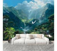 Générique Imperméable,Inodore intérieure Papier Peint 400x280 cm Paysage De Cascade De La ValléE Amovible Fresque Murale décorer Papier Peint Photo Vert Pour Meuble Salon Salle Bain Chambre Armoire