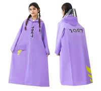 Générique Imperméable pour Enfants Sac À Dos Caché Combinaison De Pluie Longue Grande Poncho D'École pour Enfants (Purple 14-16 Years)