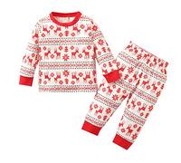 Générique Impression Noël de Loungewear en Dessin animé de garçon et Fille Rigolo Renne, Adorable Pyjamas Noel à Manches Longues avec Pantalon pour Filles Ensembles Noëls Carnaval Fête 3 à 12 Ans