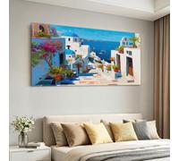 Générique Impression sur Toile 120 x 80 cm Méditerranée Style Côtier, Tableau Decoration Murale - Ville Maisons, Tableaux Decoratifs Muraux Chambre Horizontal Deco Cadre Décoration Salon - Bleu