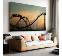 Générique Impression Sur Toile 3D Montagnes Russes Du Parc D'Attractions Sunset 90x60cm Tableau Décoration Art Murale Moderne XXL, pour Salon Chambre Bureau Décor Maison, avec Cadre Bois