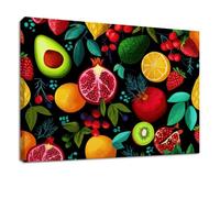 Générique Impression Sur Toile 70 x 50 cm Vert Tropical Fruit Tableau Decoration Murale, Grenade Avocat Feuilles pour Salon, Chambre, Bureau, Entrée