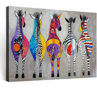 Générique Impression sur Toile avec Cadre en Bois Photo Peinture 120x80 cm Tableau Decoration Murale Salon Chambre Couloir, Art Moderne Zèbre Dessin au Trait Boho Imprimé Animal