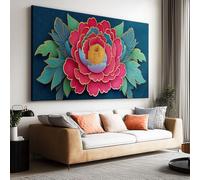 Générique Impression sur Toile avec Cadre Feuilles Vertes Fleurs De Pivoine 120x60cm Tableau Décoration Murale, Image Art Mural pour Salon Chambre Salle de Bain Maison, Tableau Décoratif