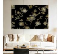 Générique Impression sur Toile avec Cadre fleurs de cerisier dorées 70x50cm Tableau Décoration Murale, Image Art Mural pour Salon Chambre Salle de Bain Maison, Tableau Décoratif