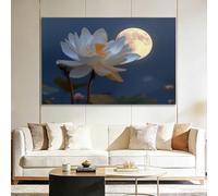Générique Impression sur Toile avec Cadre Lotus blanc lune 120x60cm Tableau Décoration Murale Modern, Image Art Grand Tableaux Décoratifs pour Salon Chambre Salle de Bain
