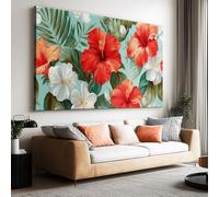 Générique Impression sur Toile avec Cadre Plantes Et Fleurs Tropicales 70x50cm Tableau Décoration Murale, Image Art Mural pour Salon Chambre Salle de Bain Maison, Tableau Décoratif