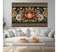 Générique Impression Sur Toile Boho Plantes Fleurs, Vert Foncé Affiche Peinture Imprimée HD pour Décoration Murale de Chambre à Coucher Salon Bureau Cuisine 160 x 80 cm (L x l) Sans Cadre