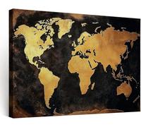 Générique Impression sur Toile Cadre Peinture Salon 90 x 60 cm, Image Tableau sur Toile Murale Decoration Industriel Rustique Carte du Monde pour Bureau Bureau Chambre d'homme