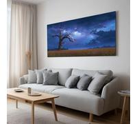 Générique Impression sur Toile Champs Arbres Étoiles Tableau Peinture Affiche Decoration, Murale Paysage Image sur Toile Grande Decoration Murale Salon Chambre Couloir Sans Cadre 140 x 70 cm