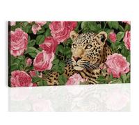Générique Impression sur toile decoration murale peinture rétro 140L x 70l cm, tableaux art animaux léopard plantes fleurs décoratif muraux décoration chambre impressions sur toile