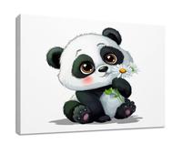 Générique Impression sur Toile Dessin Animé Affiche Peinture, Tableau Decoration Murale avec Blanc Animal Mignon Panda Marguerite, pour Chambre, Salon, Cuisine Intérieure Décor 40 x 30 cm